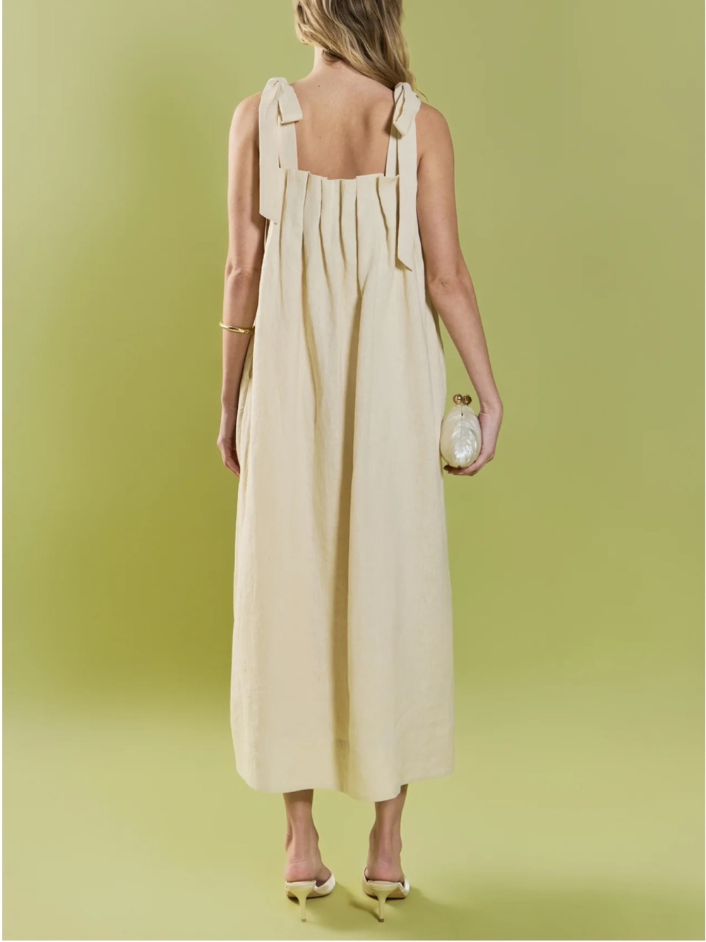 Endless Rose Anthropologie Pearl Tie Strap Linen Midi Dress in Natural Ivory - Picture 7 of 13